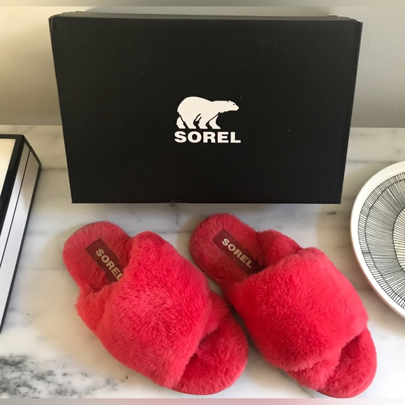 Sorel Neon Pink Fuzzy Mail Run Slippers Machine Washable Size 8 GUC/EUC With Box - Picture 1 of 15